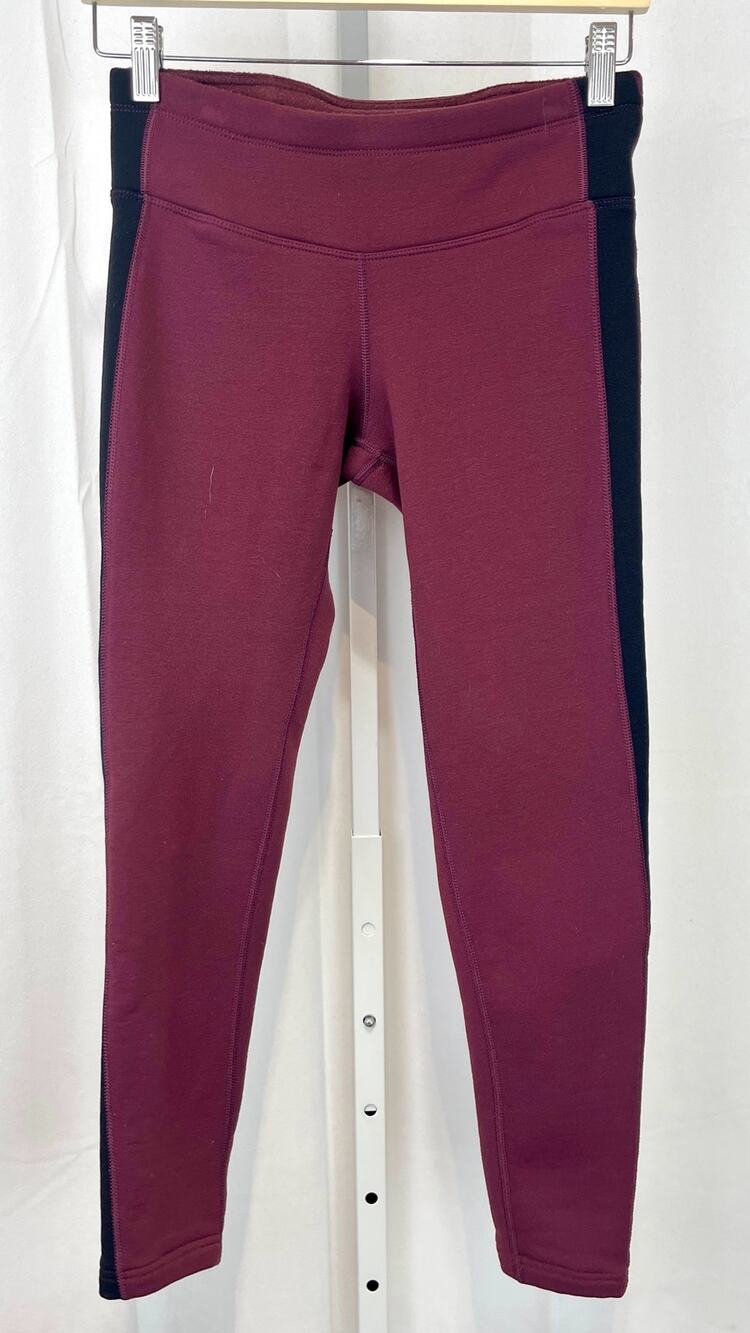ATHLETA Ski Line Polartec 2 Tights Fleece Lined Skinny Wine Red Black Size XS